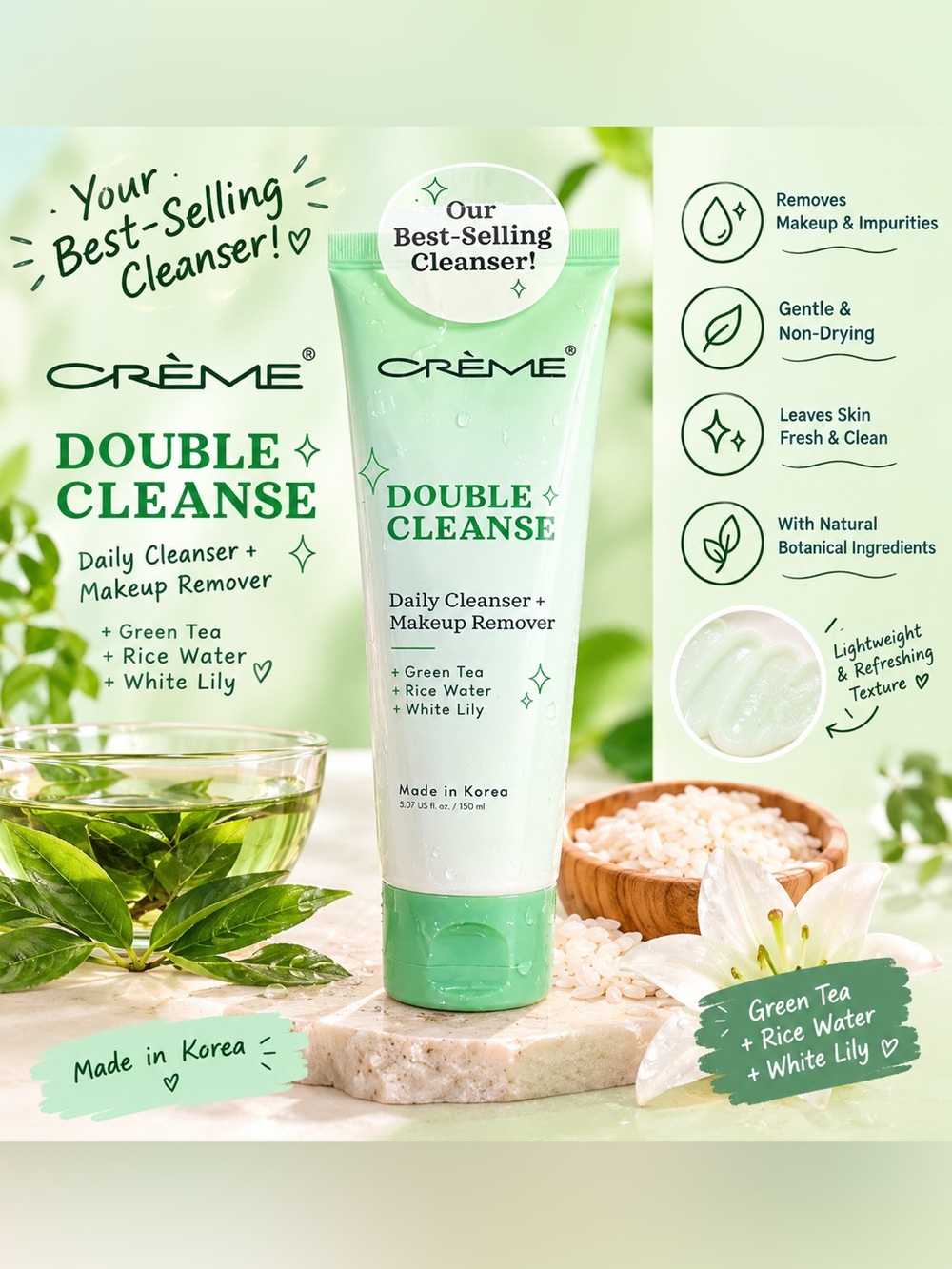CRÈME Double Cleanse Daily Cleanser + Makeup Remover — Green